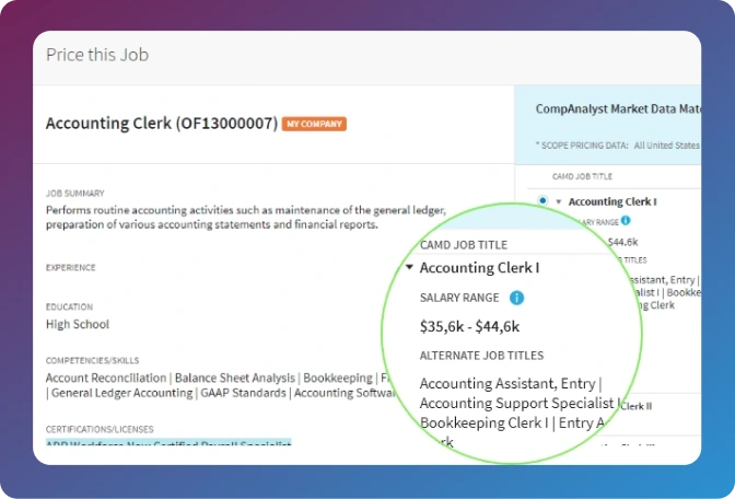 Price a job using CompAnalyst market pricing tool