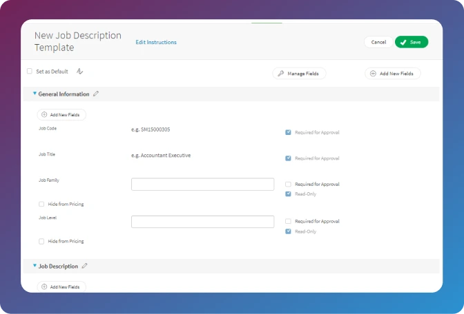 New Job Description Template configuration screen