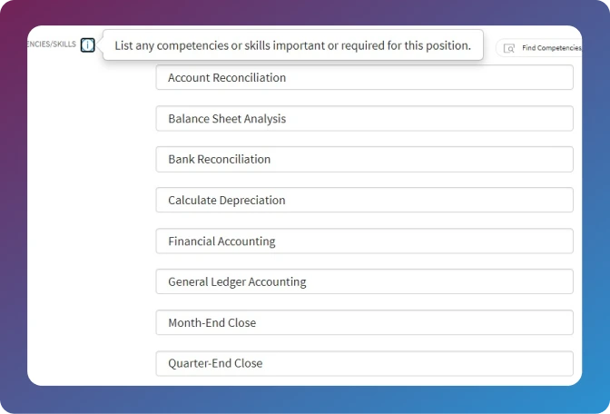 Built-in field guidance showing skills and competencies panel