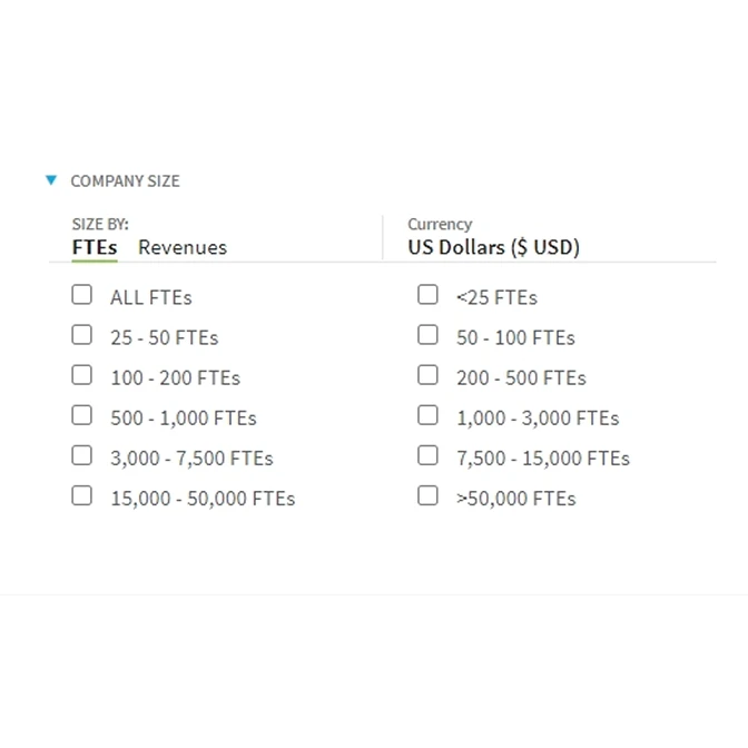 Scope jobs by company size and revenue